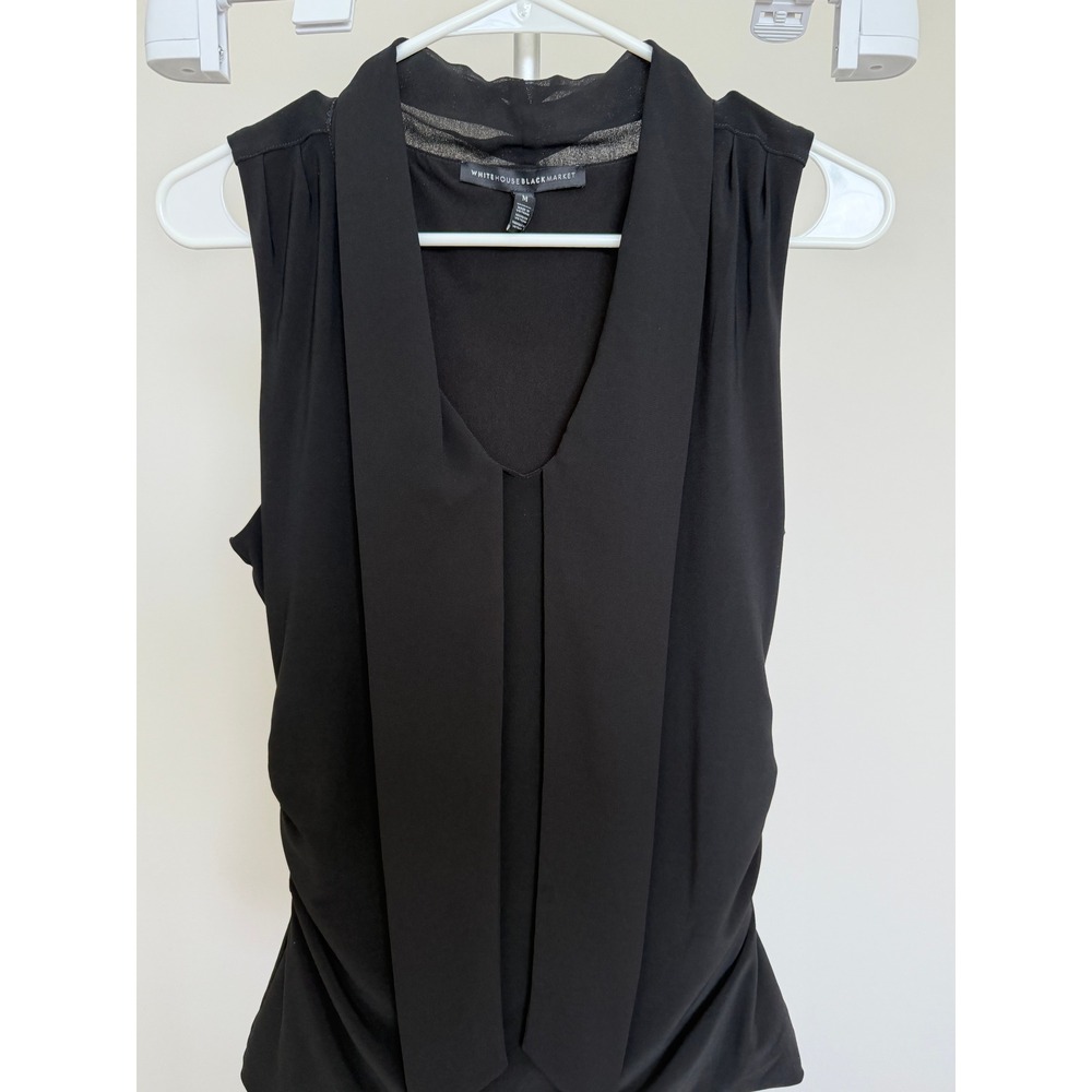 White‎ House Black Market Top Womens Medium Black Jersey Draped V-Neck Blouse